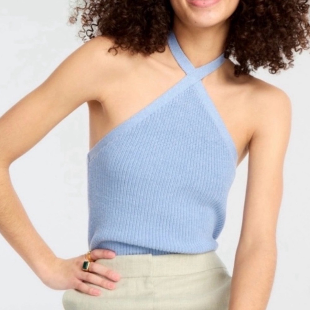 J. Crew Light Blue Cotton-Cashmere Halter Knit Tank Top - Women